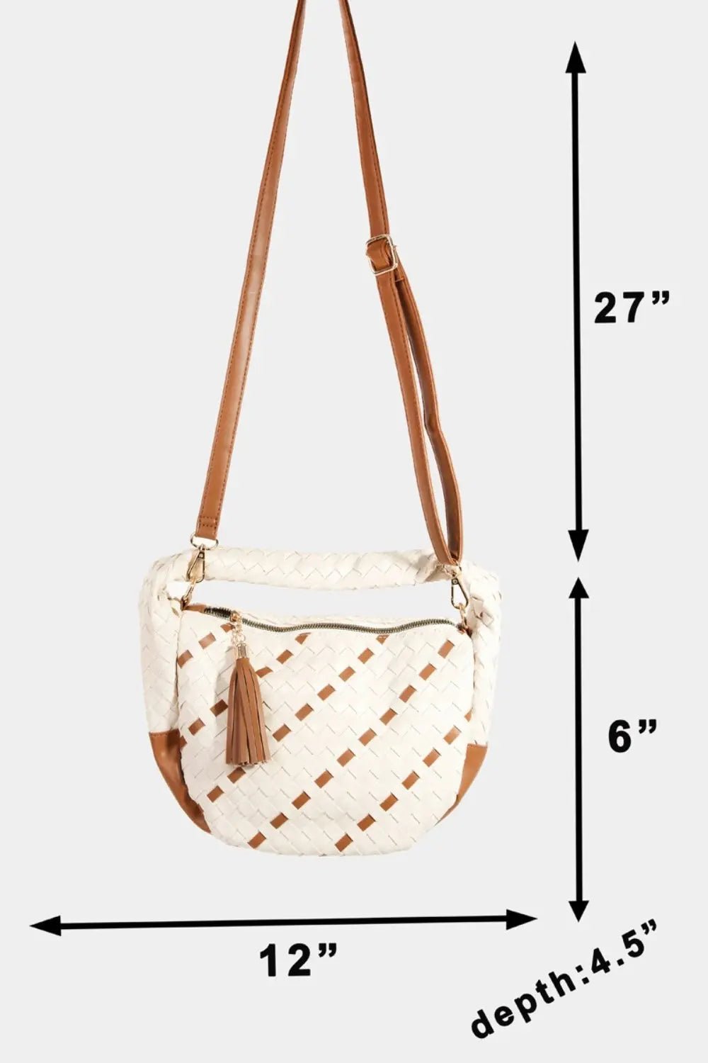 Fame Tassel Detail Weave Semi Circle Bag - Celeste