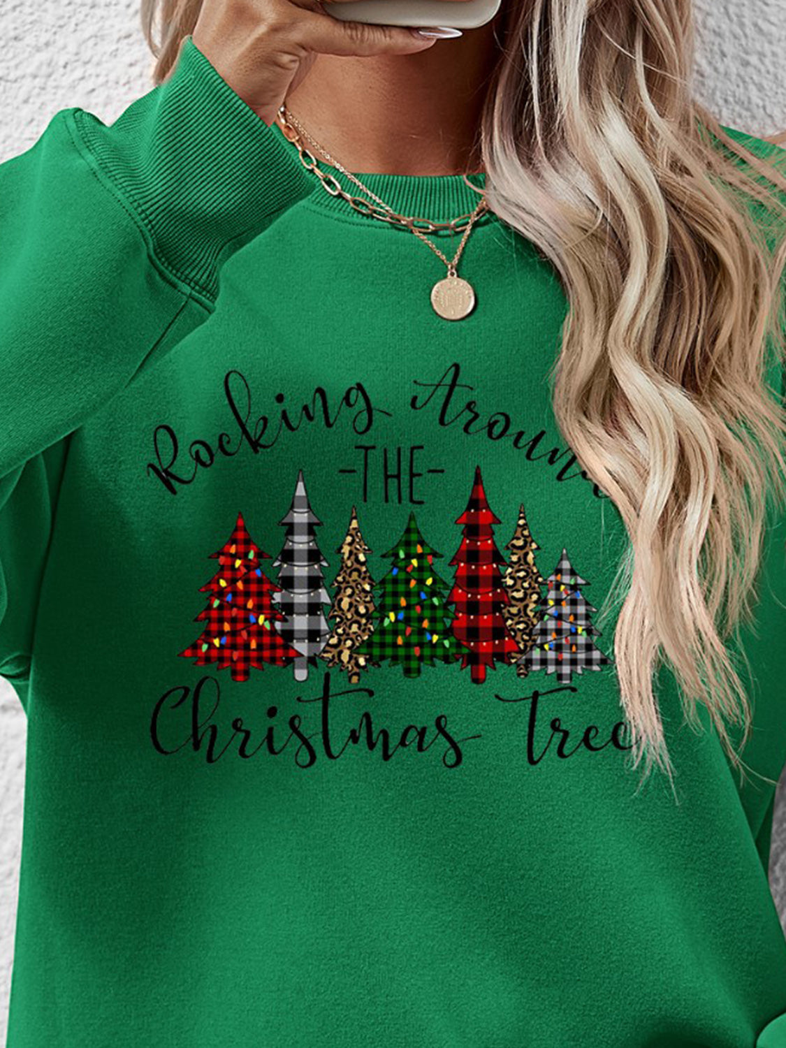 Sudadera con cuello redondo y gráfico de árbol de Navidad