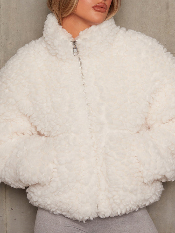 Plush Cropped Jacket Sherpa Wool Coat
