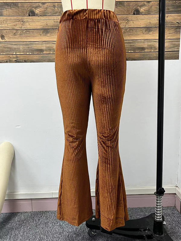 New style corduroy wide-leg casual pants fashionable solid color high waist flared pants