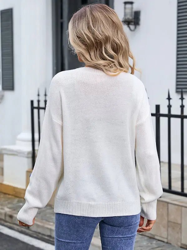Ladies new floral loose round neck sweaterfloral loose round neck sweater