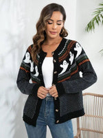 New Halloween ghost retro polka dot long sleeve knitted cardigan sweatHalloween ghost retro polka dot long sleeve knitted cardigan sweater