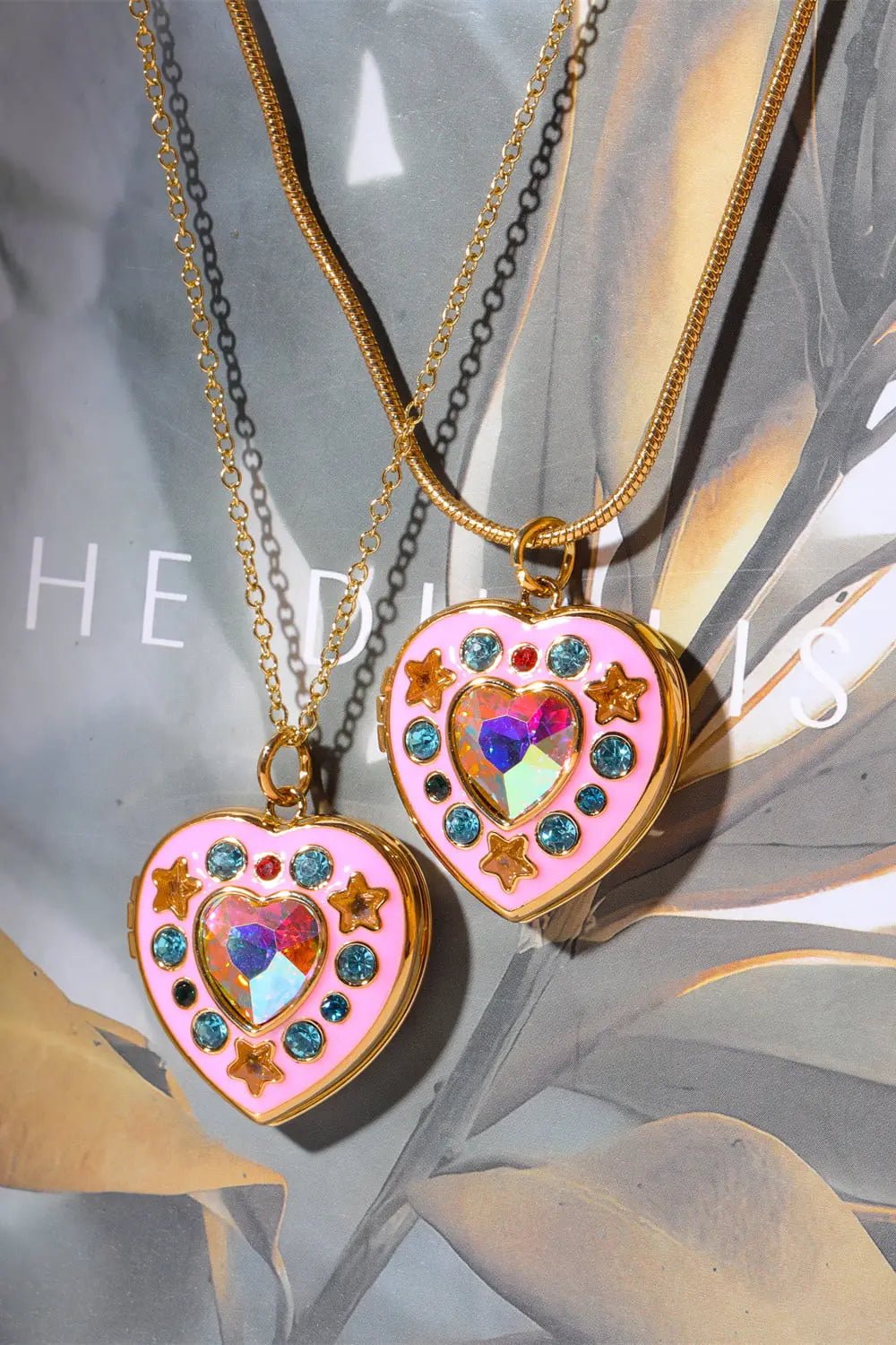Rhinestone Decor Heart Box Pendant Necklace - Celeste