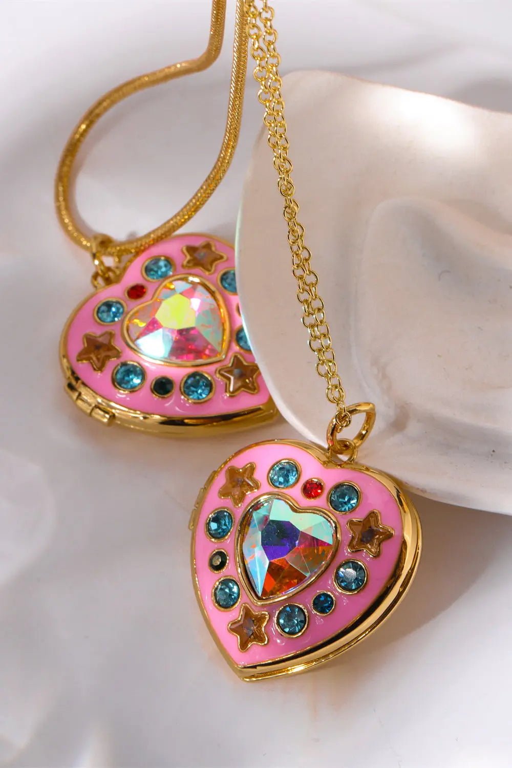 Rhinestone Decor Heart Box Pendant Necklace - Celeste