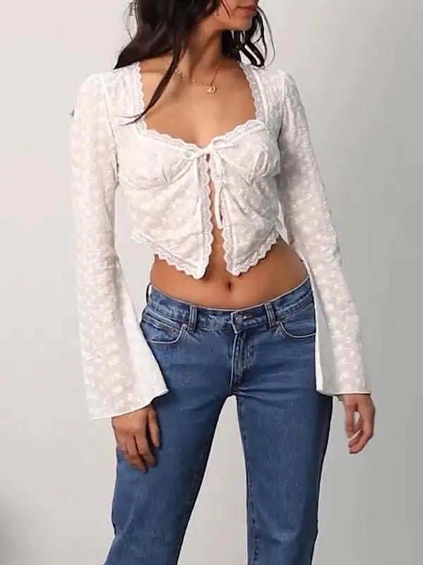 See-through Hollow Cardigan Top - Celeste