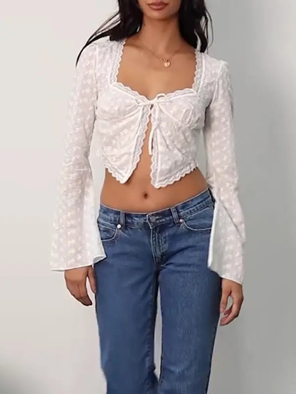 See-through Hollow Cardigan Top - Celeste