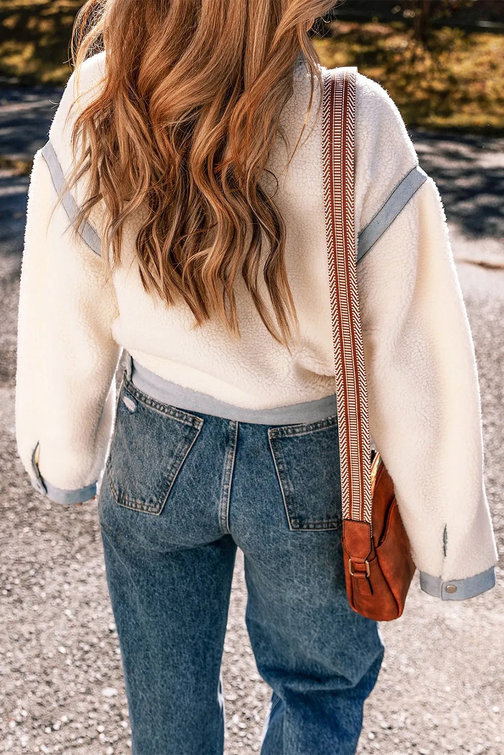 Snap Down Splicing Long Sleeve Jacket - Celeste