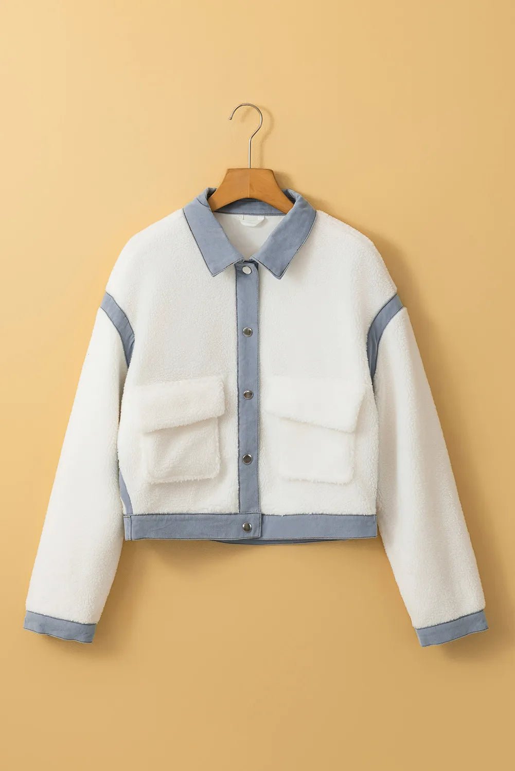 Snap Down Splicing Long Sleeve Jacket - Celeste