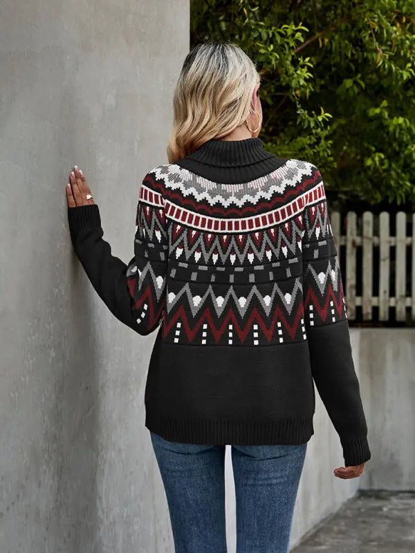 Striped Vintage Turtle-Neck Sweater - Celeste