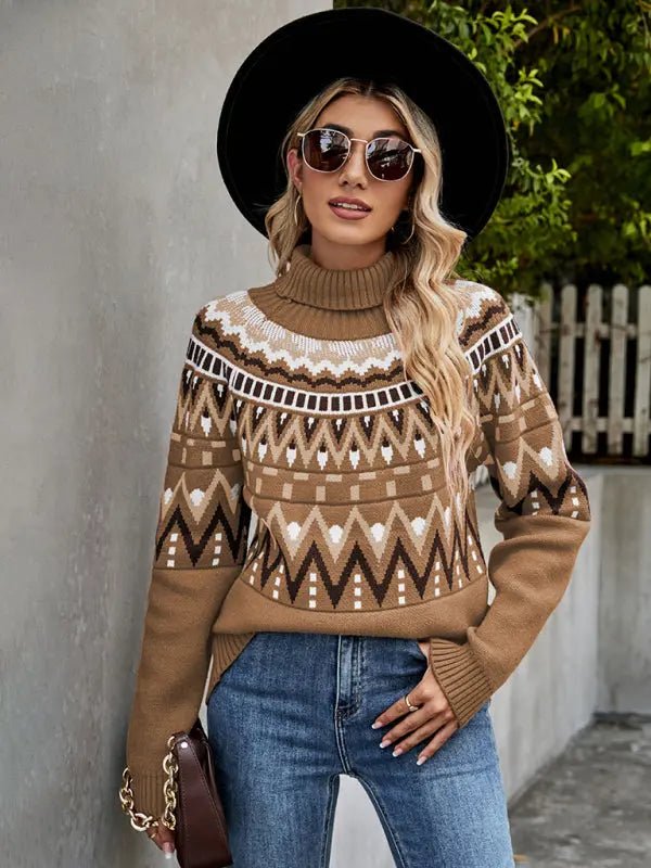 Striped Vintage Turtle-Neck Sweater - Celeste