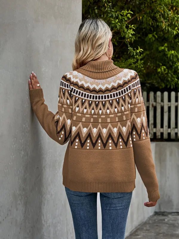 Striped Vintage Turtle-Neck Sweater - Celeste