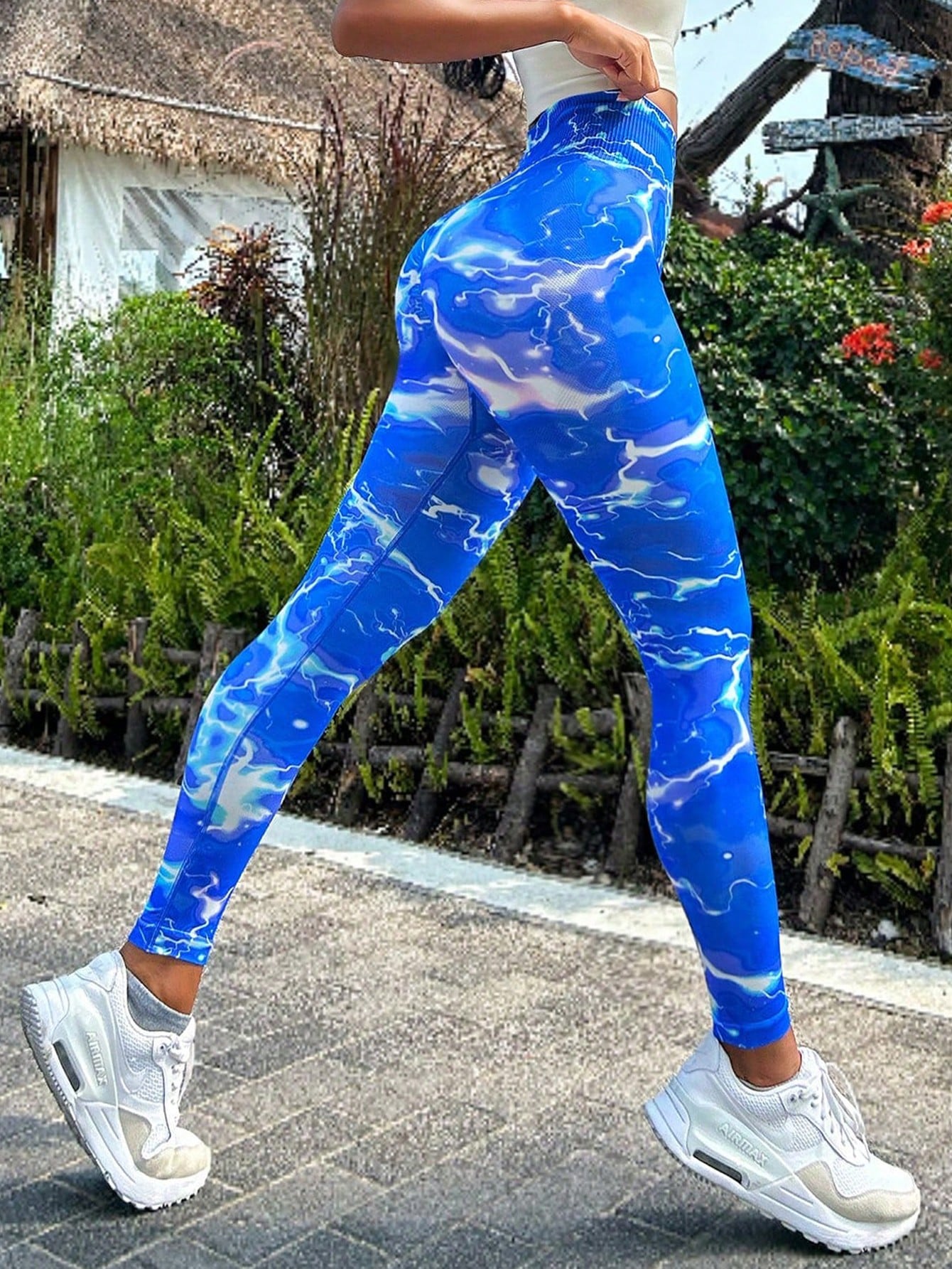 Tie-dye Slim Fit High Waistband Long Active Pants - Celeste