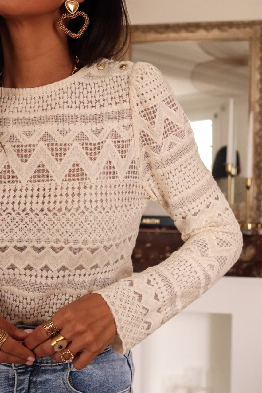 White Geometric Lace Blouse - Celeste  Tops/Blouses & Shirts  