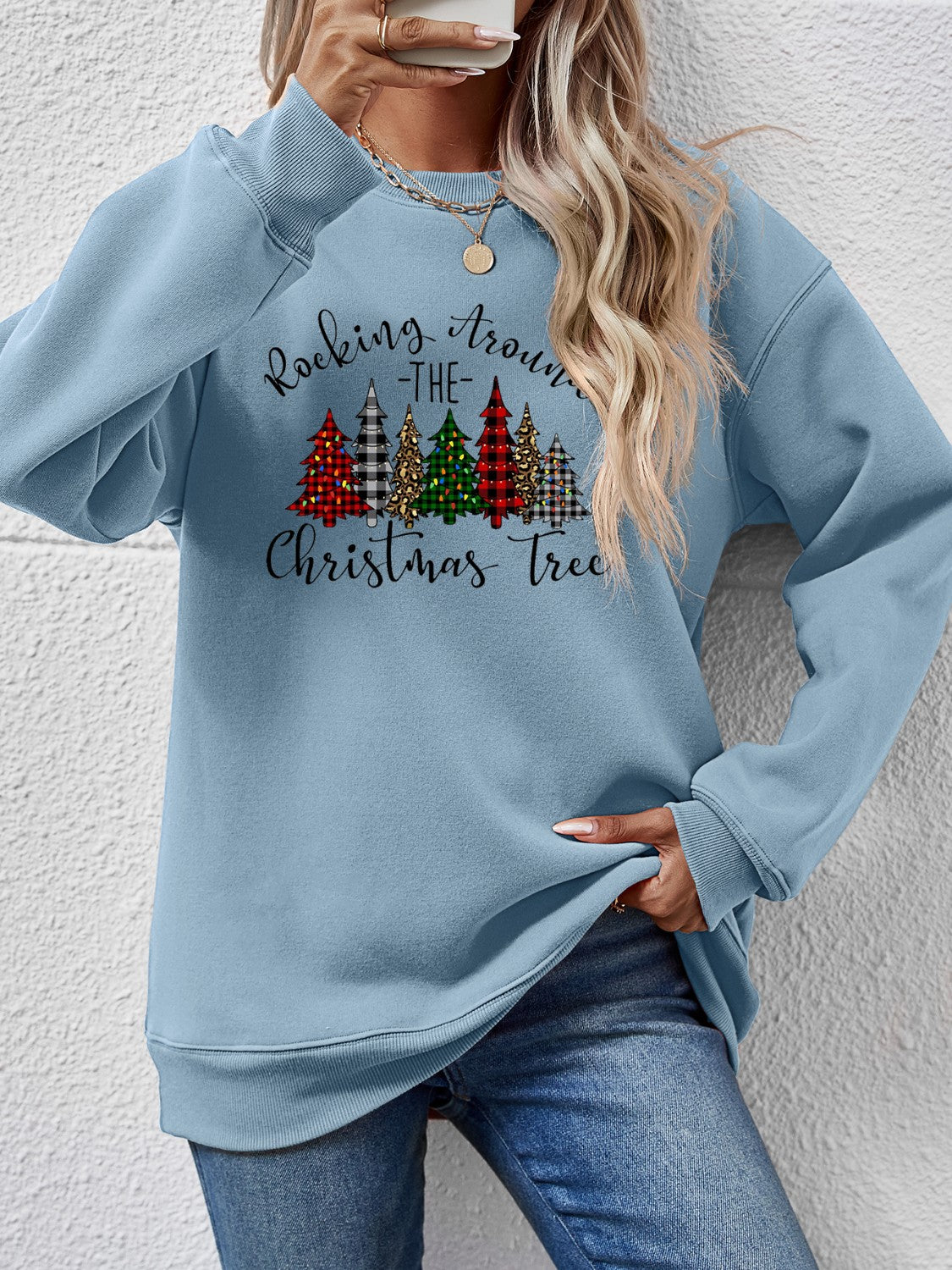 Sudadera con cuello redondo y gráfico de árbol de Navidad