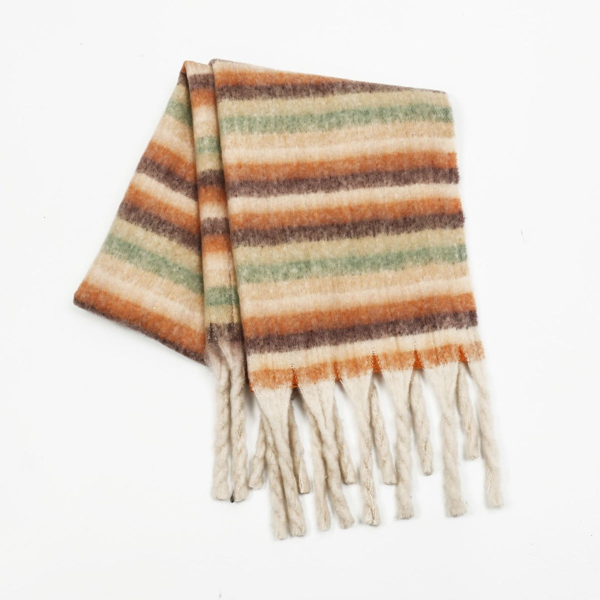 Fringe Contrast Striped Polyester Scarf - Celeste    