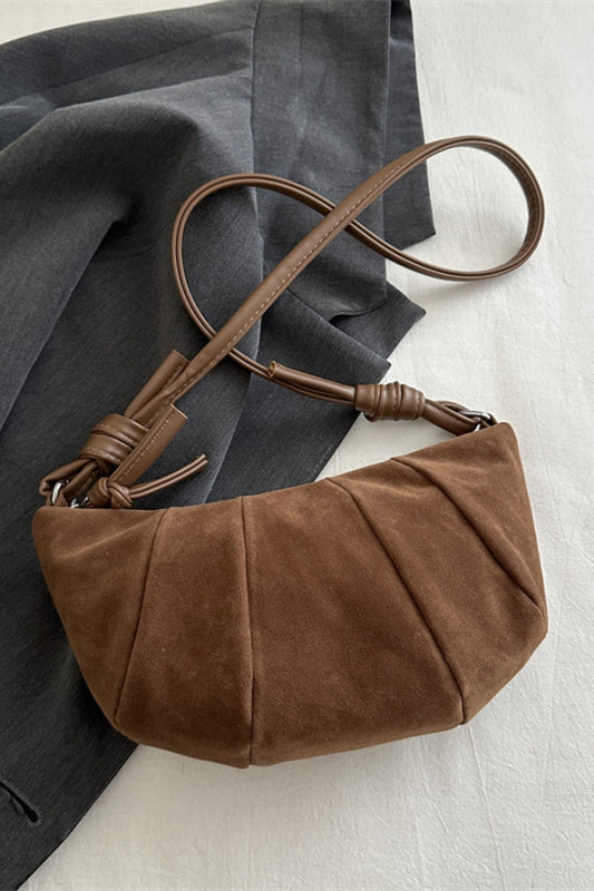 Suede Croissant Shape Shoulder Bag - Celeste    