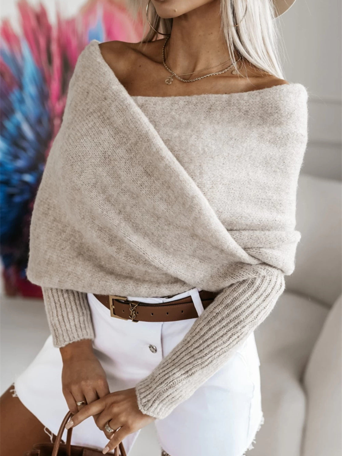 Long Sleeve Cropped Knit Top - Celeste    