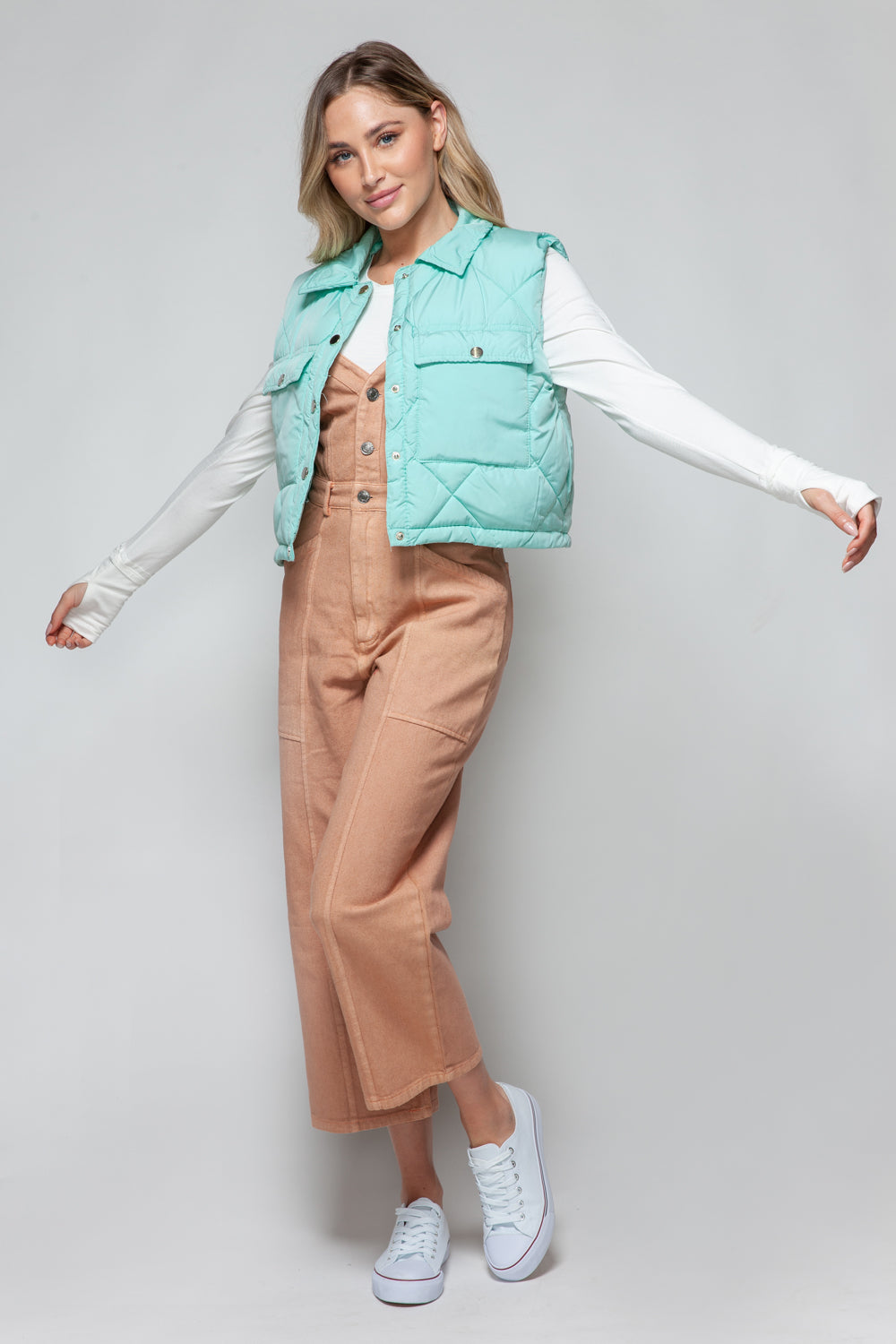 Snobbish Snap Down Quilted Crop Vest - Celeste    