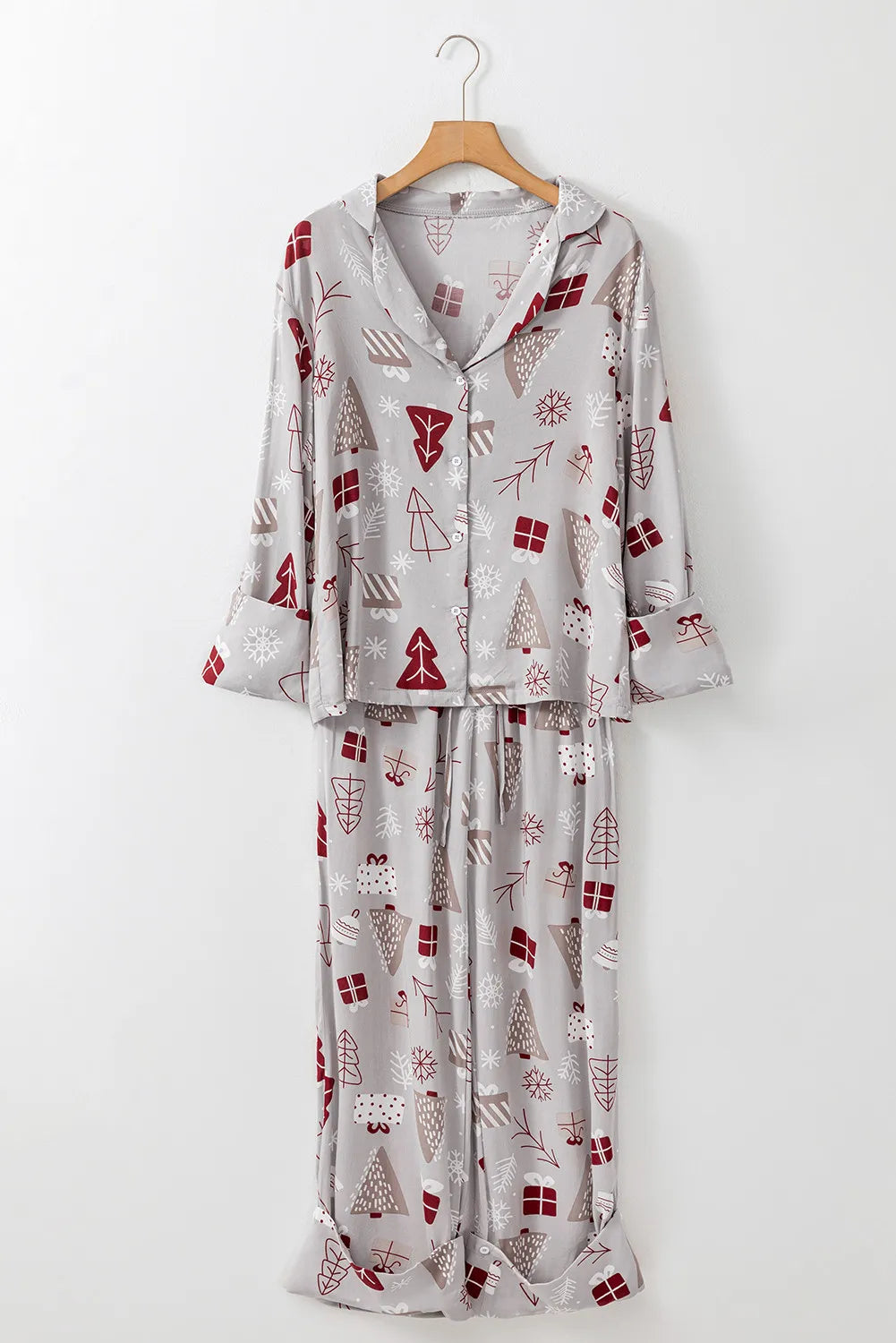 Printed Long Sleeve Top and Pants Lounge Set - Celeste    