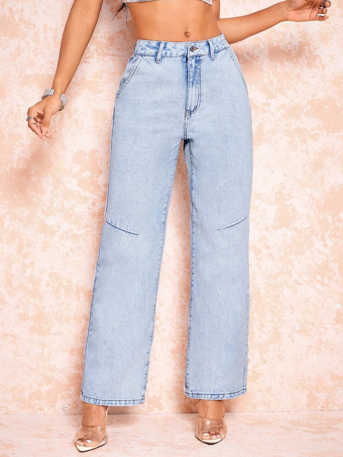 Straight Leg Jeans with Pockets - Celeste    