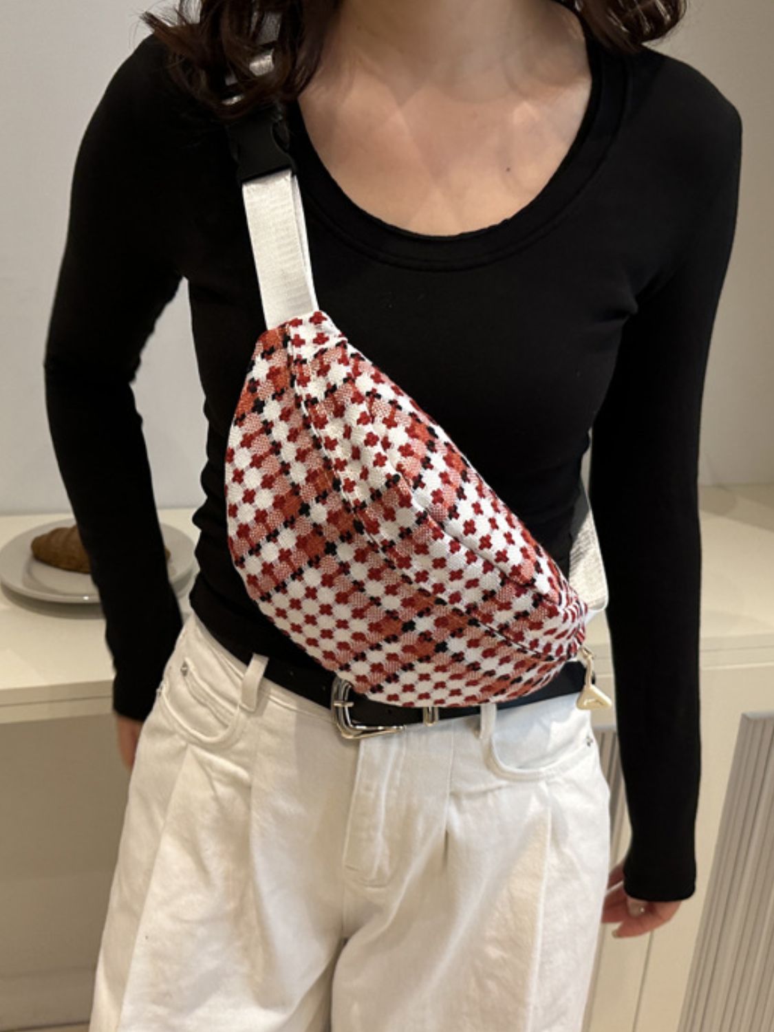 Plaid Wide Strap Crossbody Bag - Celeste    