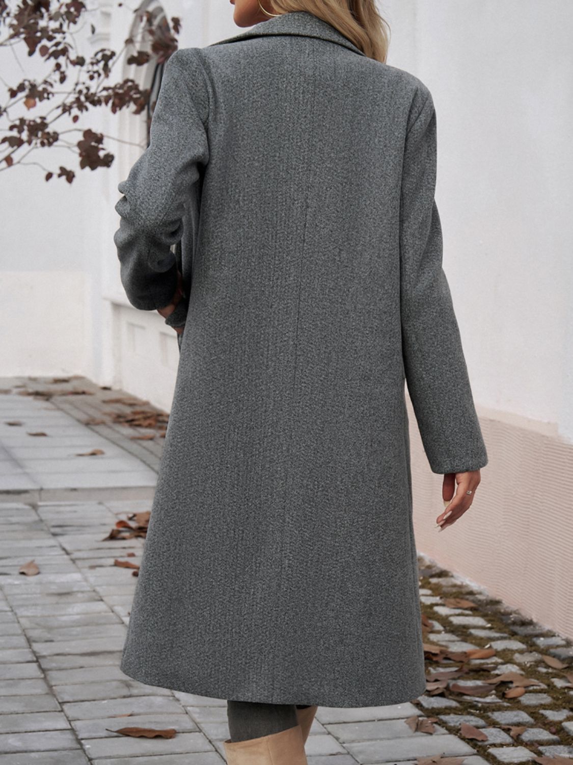 Devine Pocketed Collared Neck Long Sleeve Coat - Celeste    