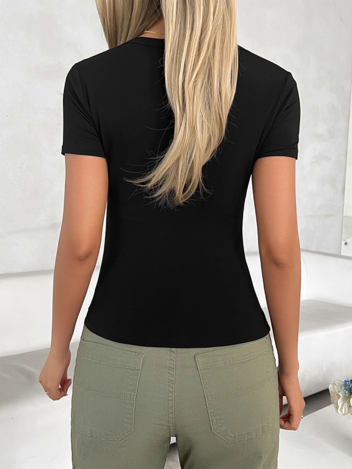 Devine Scoop Neck Short Sleeve T-Shirt - Celeste    