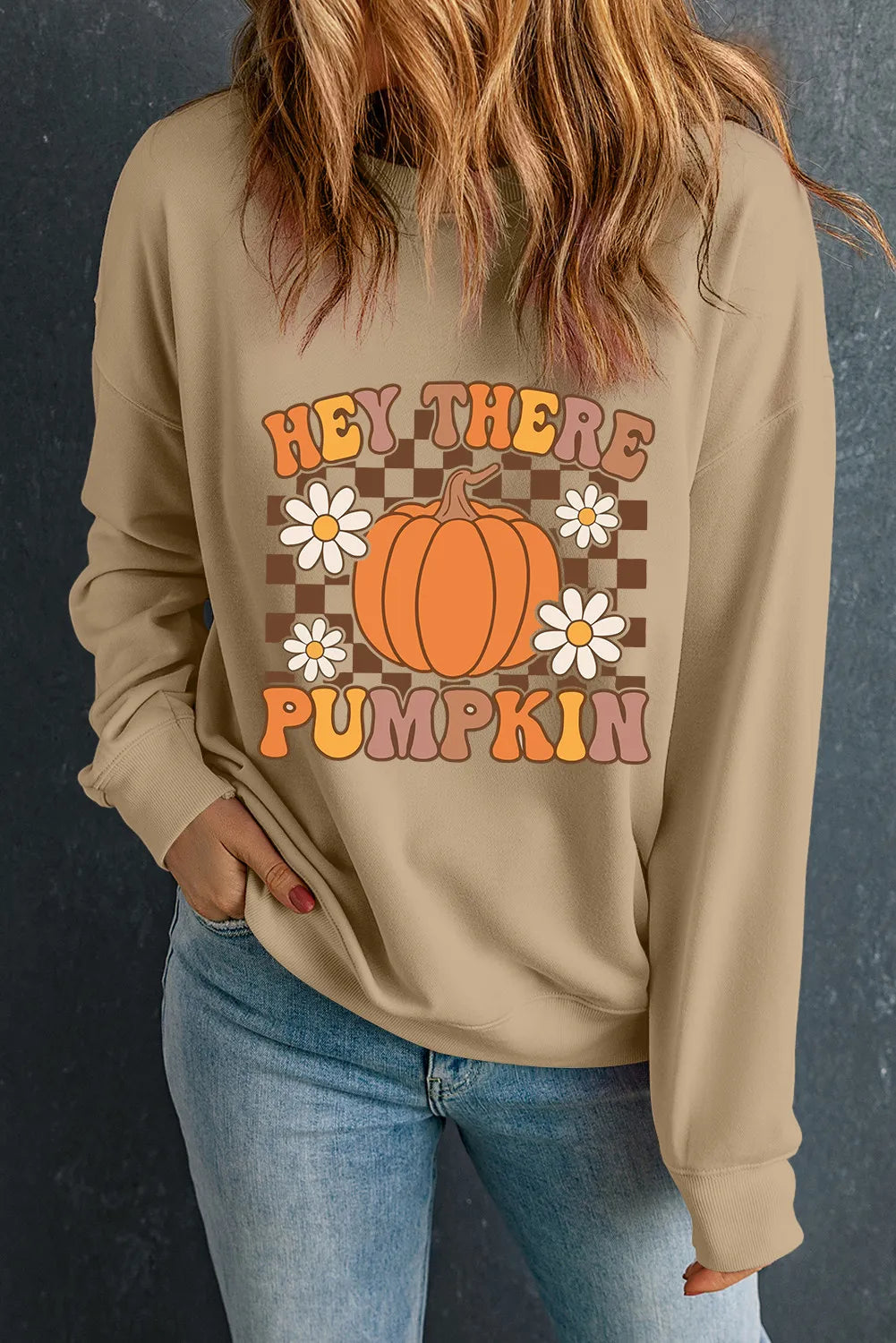 Pumpkin Graphic Long Sleeve Sweatshirt - Celeste    
