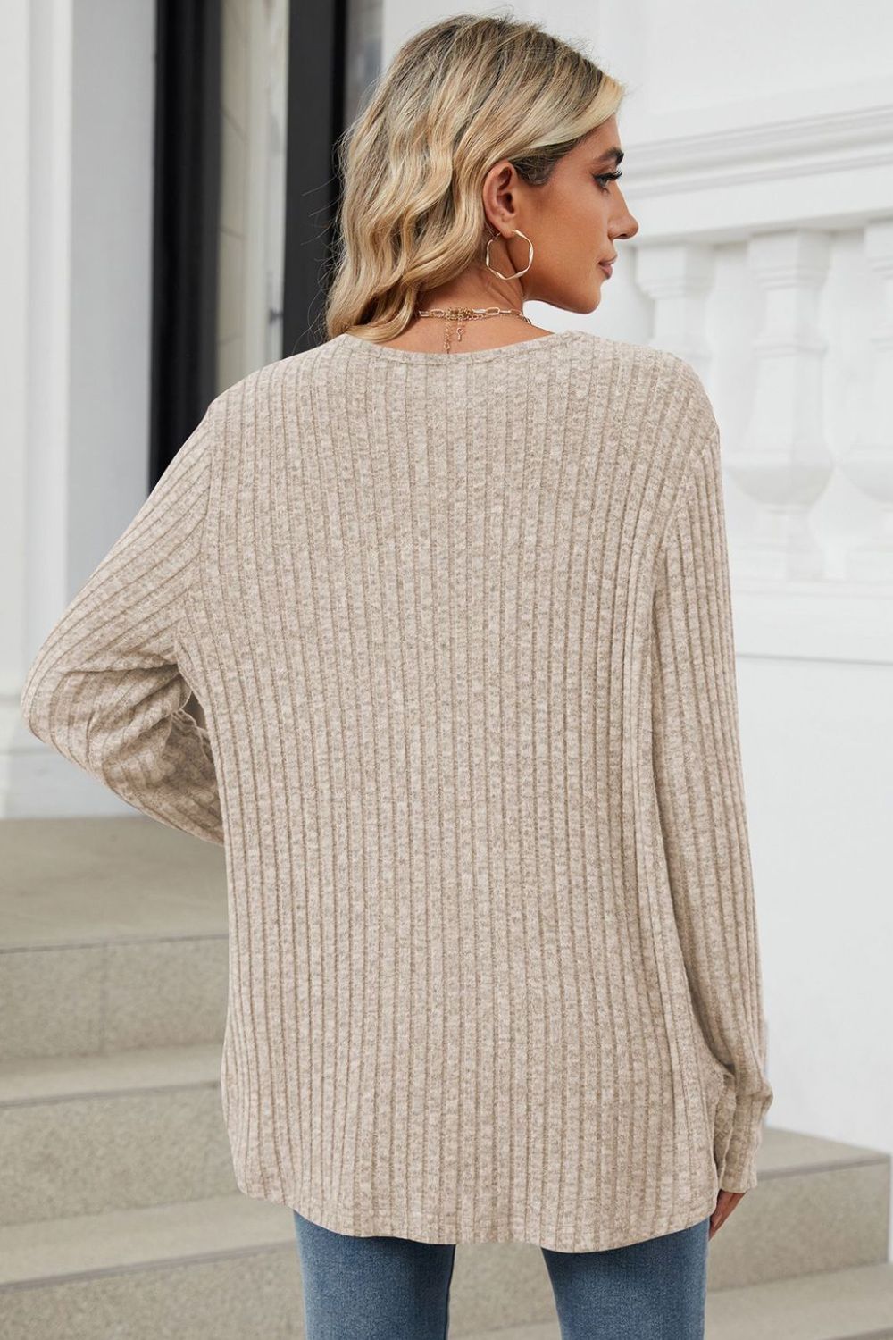 Loose Button Up Long Sleeve Cardigan - Celeste  Sweaters & Cardigans/Cardigans  