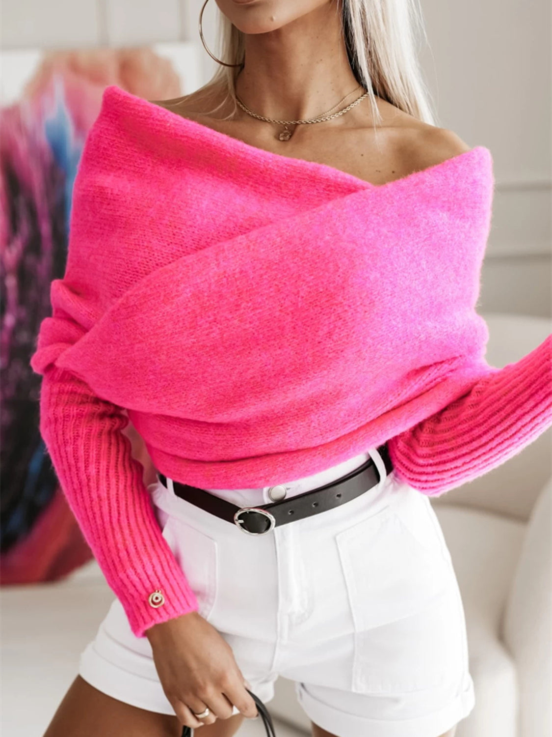 Long Sleeve Cropped Knit Top - Celeste    