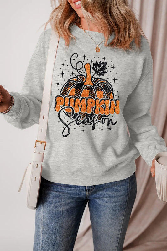 Graphic Round Neck Long Sleeve Sweatshirt - Celeste    