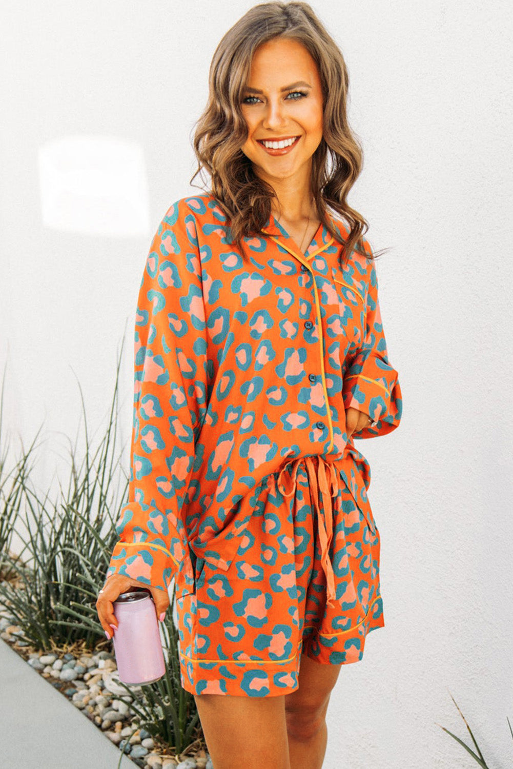 Orange Leopard Print Pajama Set - Celeste  Loungewear & Sleepwear/Sleepwear  