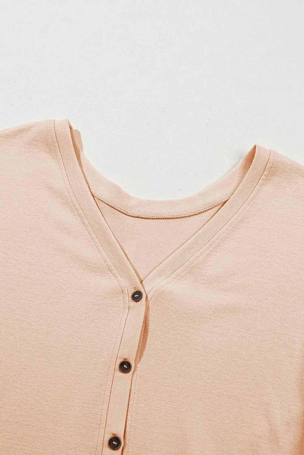 Curved Hem V-Neck Long Sleeve Top - Celeste    