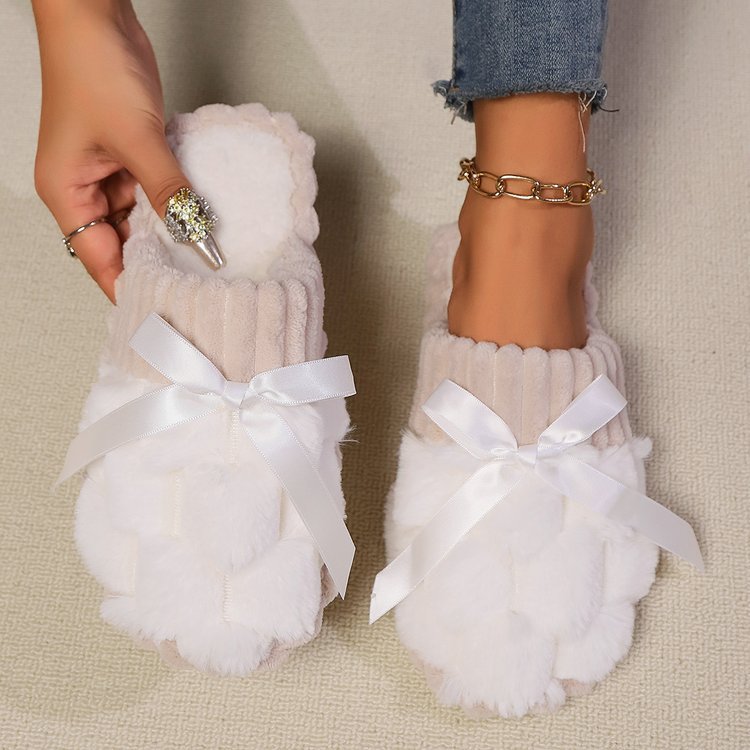 Bow Trim Contrast Slippers - Celeste    