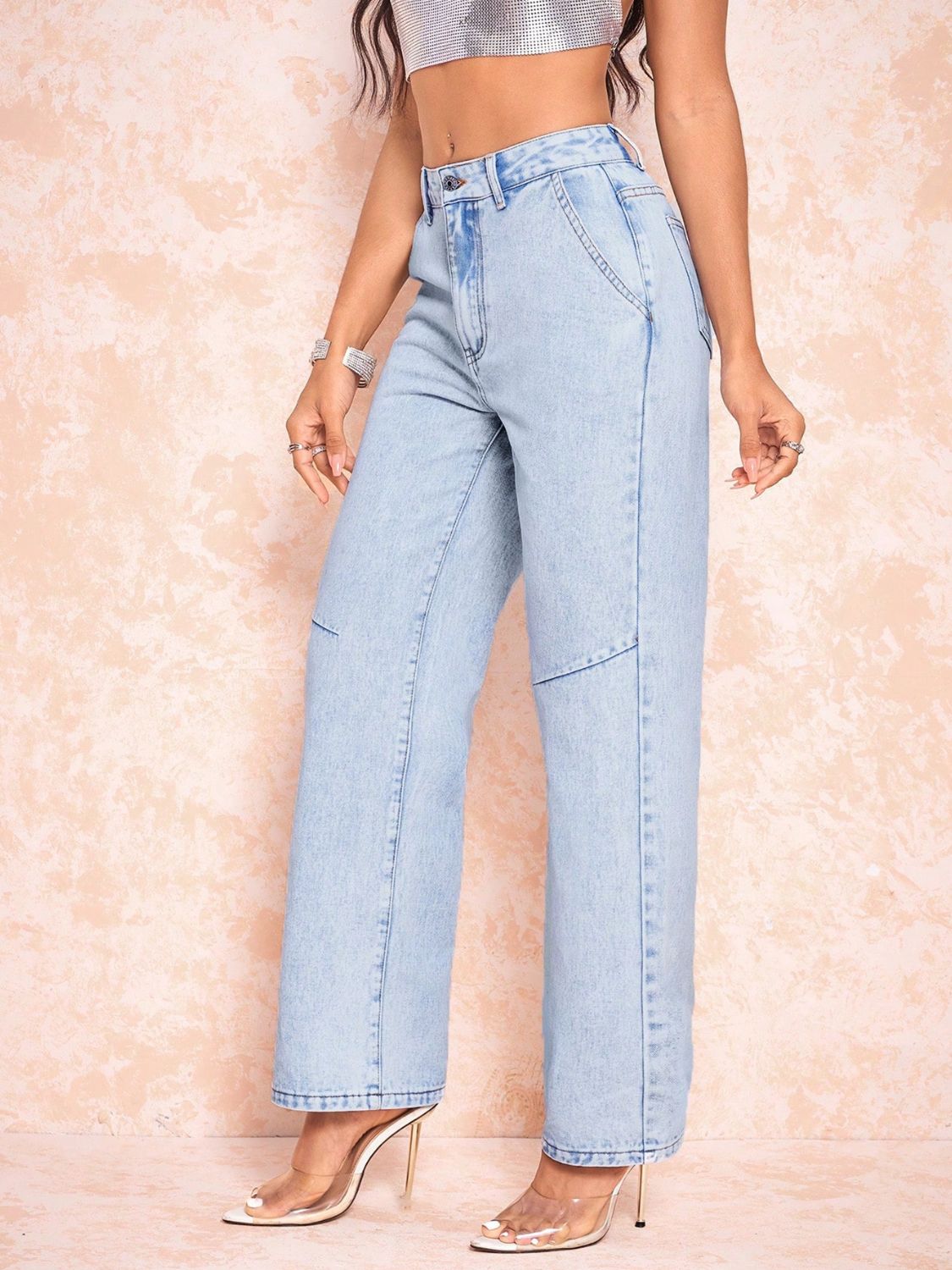 Straight Leg Jeans with Pockets - Celeste    
