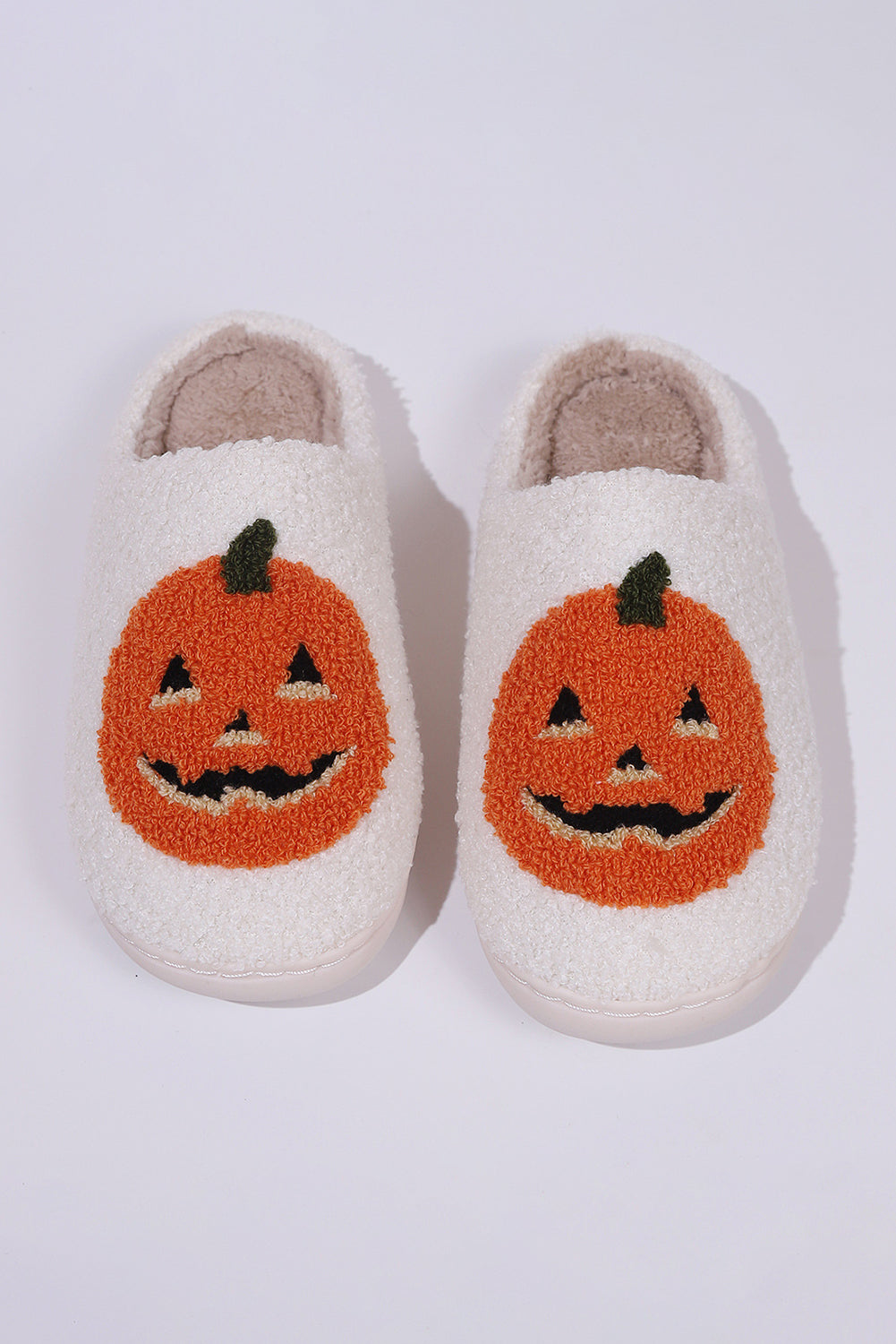 White Halloween Pumpkin Print Plush Slippers (Runs Small, Size Up) - Celeste  Shoes & Bags/Slippers  