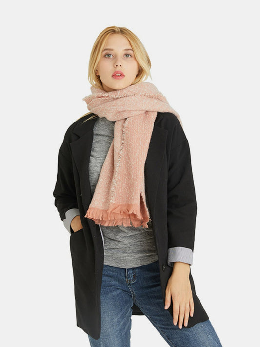 Raw Hem Heathered Polyester Scarf - Celeste    