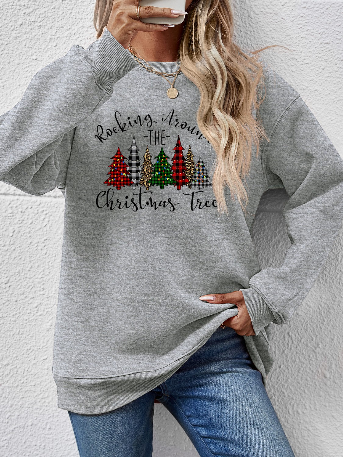 Sudadera con cuello redondo y gráfico de árbol de Navidad