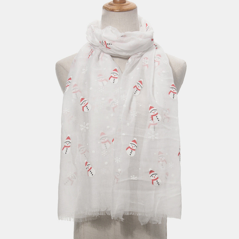 Fringe Snowman Polyester Scarf - Celeste    