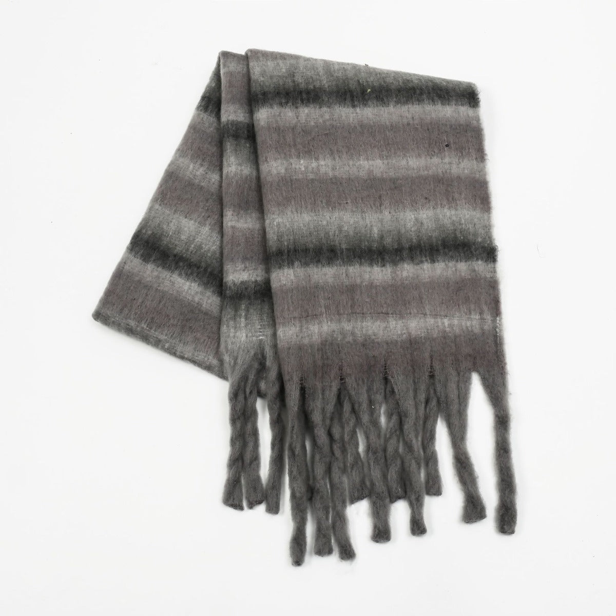Fringe Contrast Striped Polyester Scarf - Celeste    