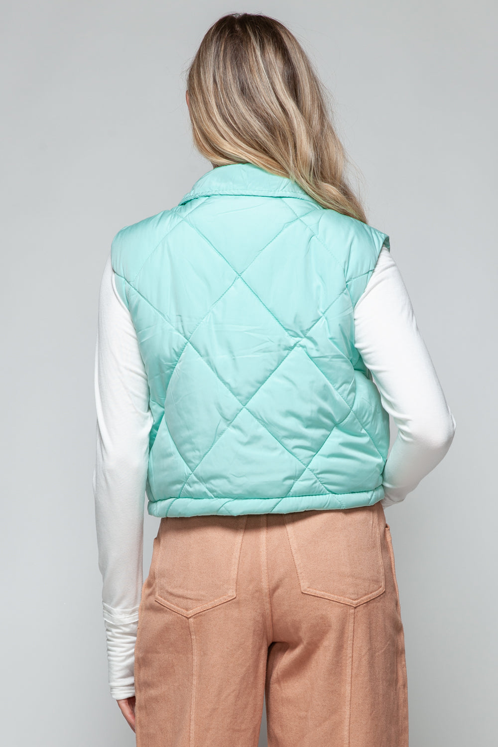Snobbish Snap Down Quilted Crop Vest - Celeste    