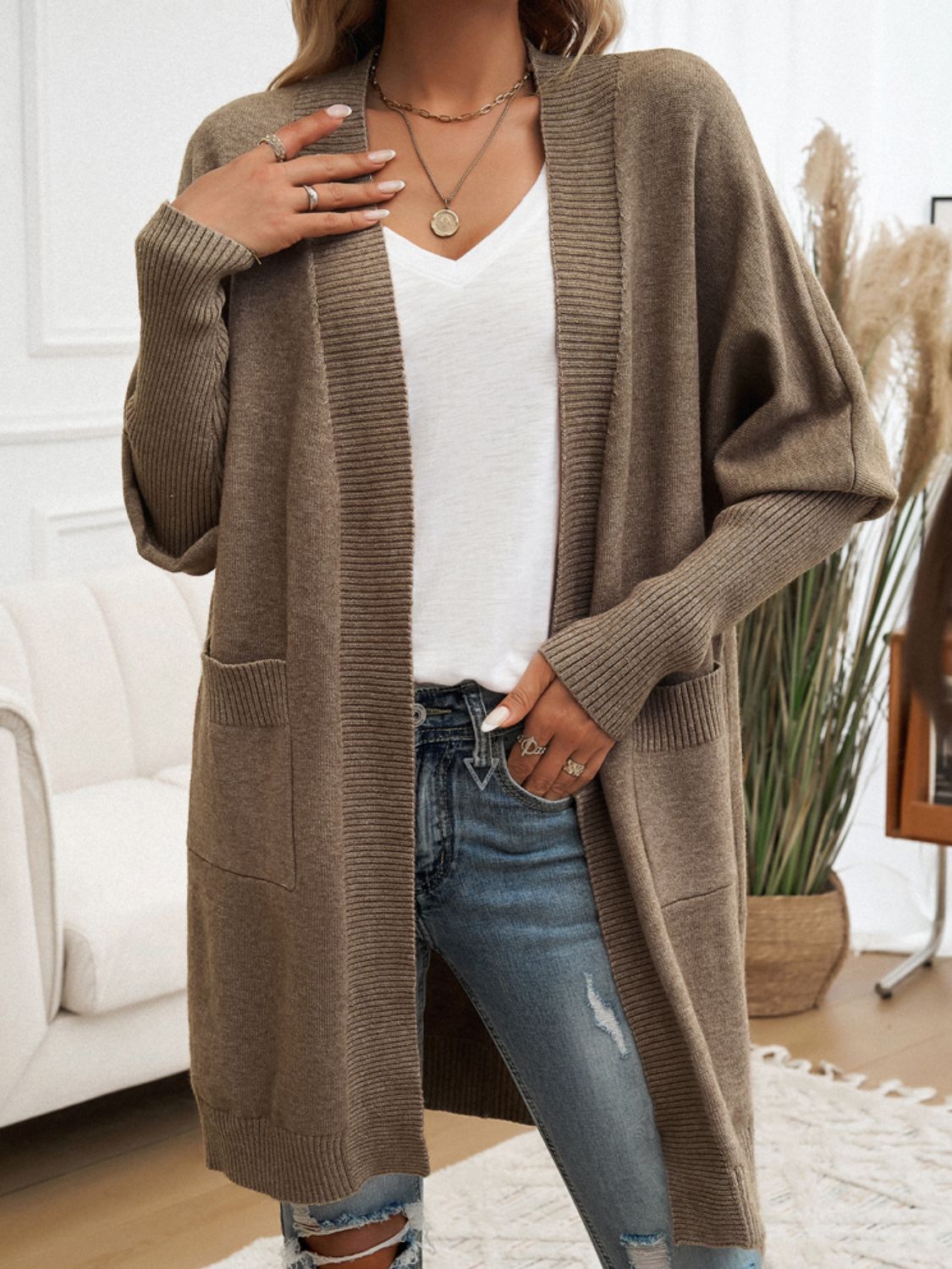 Devine Open Front Long Sleeve Cardigan - Celeste    