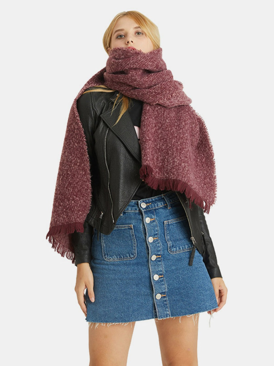 Raw Hem Heathered Polyester Scarf - Celeste    
