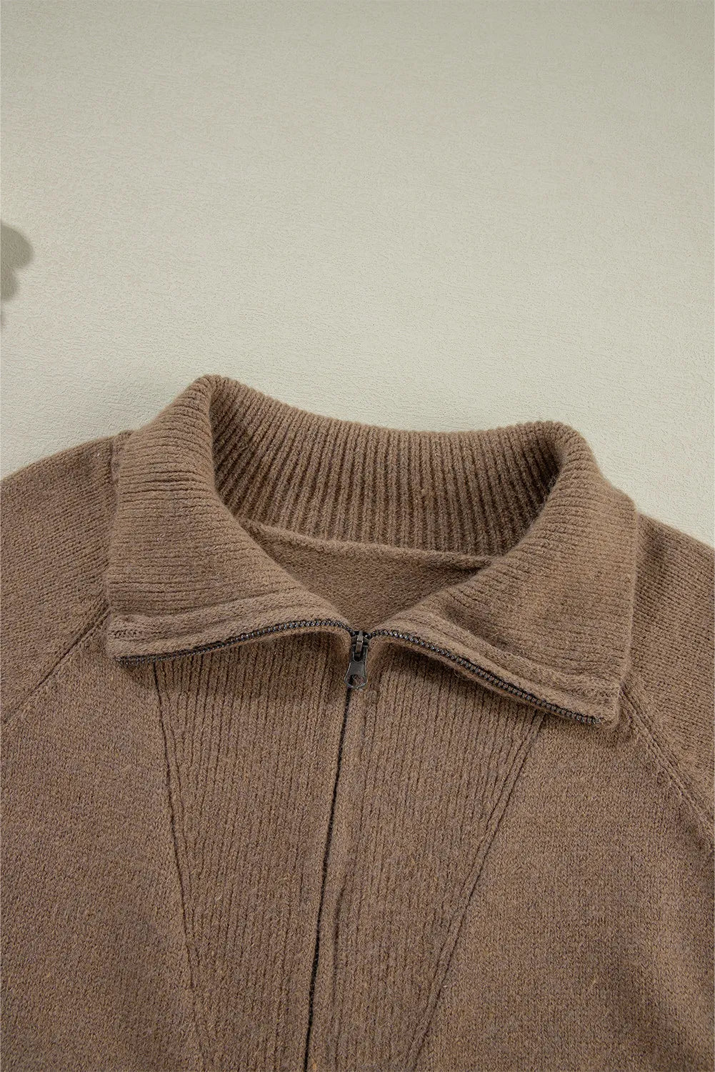 Zip Up Long Sleeve Geometric Cardigan - Celeste    
