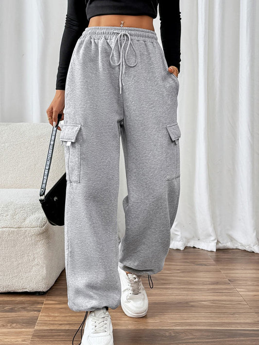 Perfee Drawstring Elastic Waist Joggers with Pockets - Celeste    