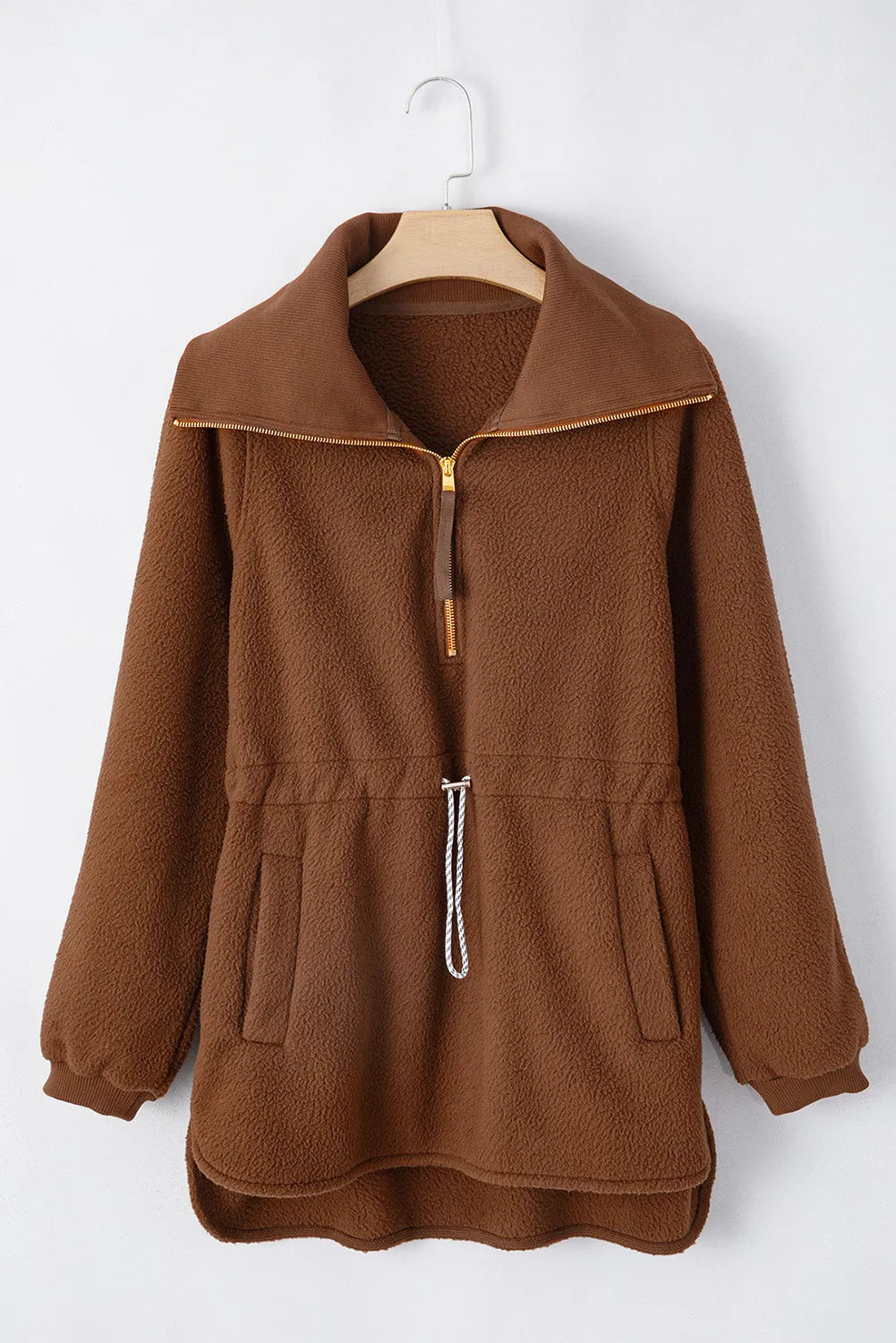 Drawstring Half Zip Long Sleeve Sweatshirt - Celeste    
