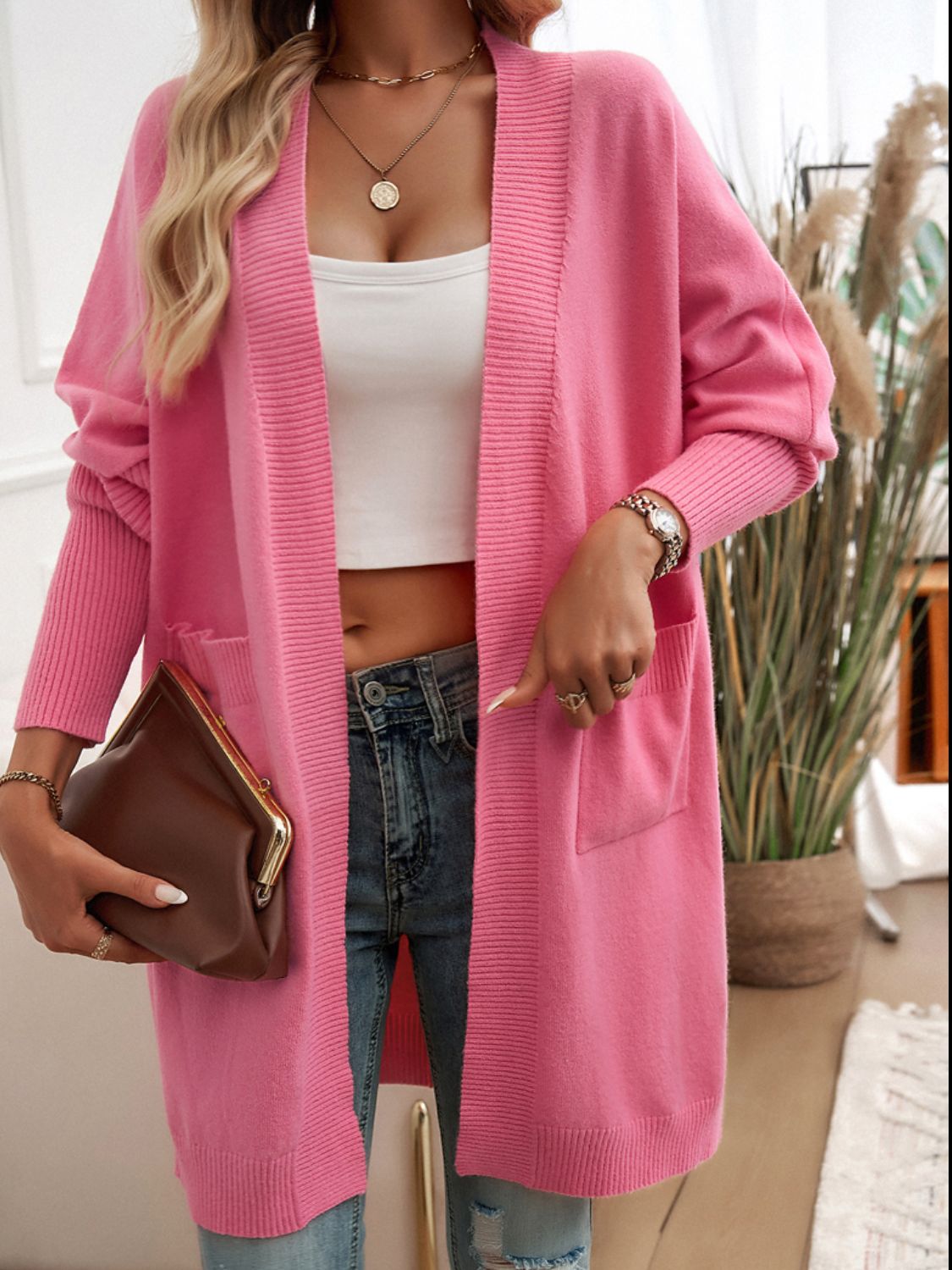 Devine Open Front Long Sleeve Cardigan - Celeste    