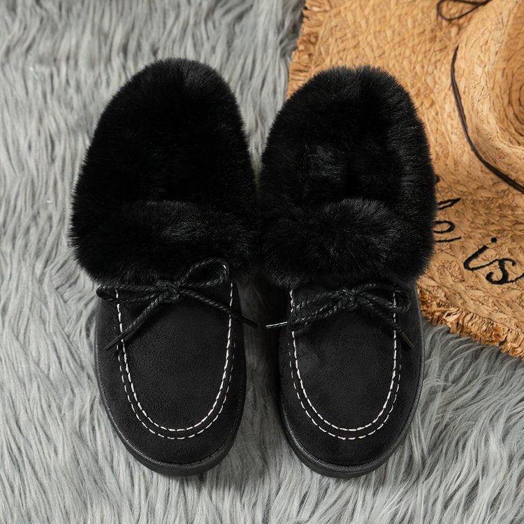 Thermal Fuzzy Tied Round Toe Boots - Celeste    