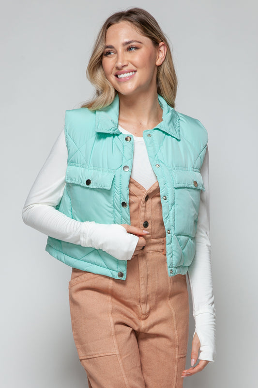 Snobbish Snap Down Quilted Crop Vest - Celeste    