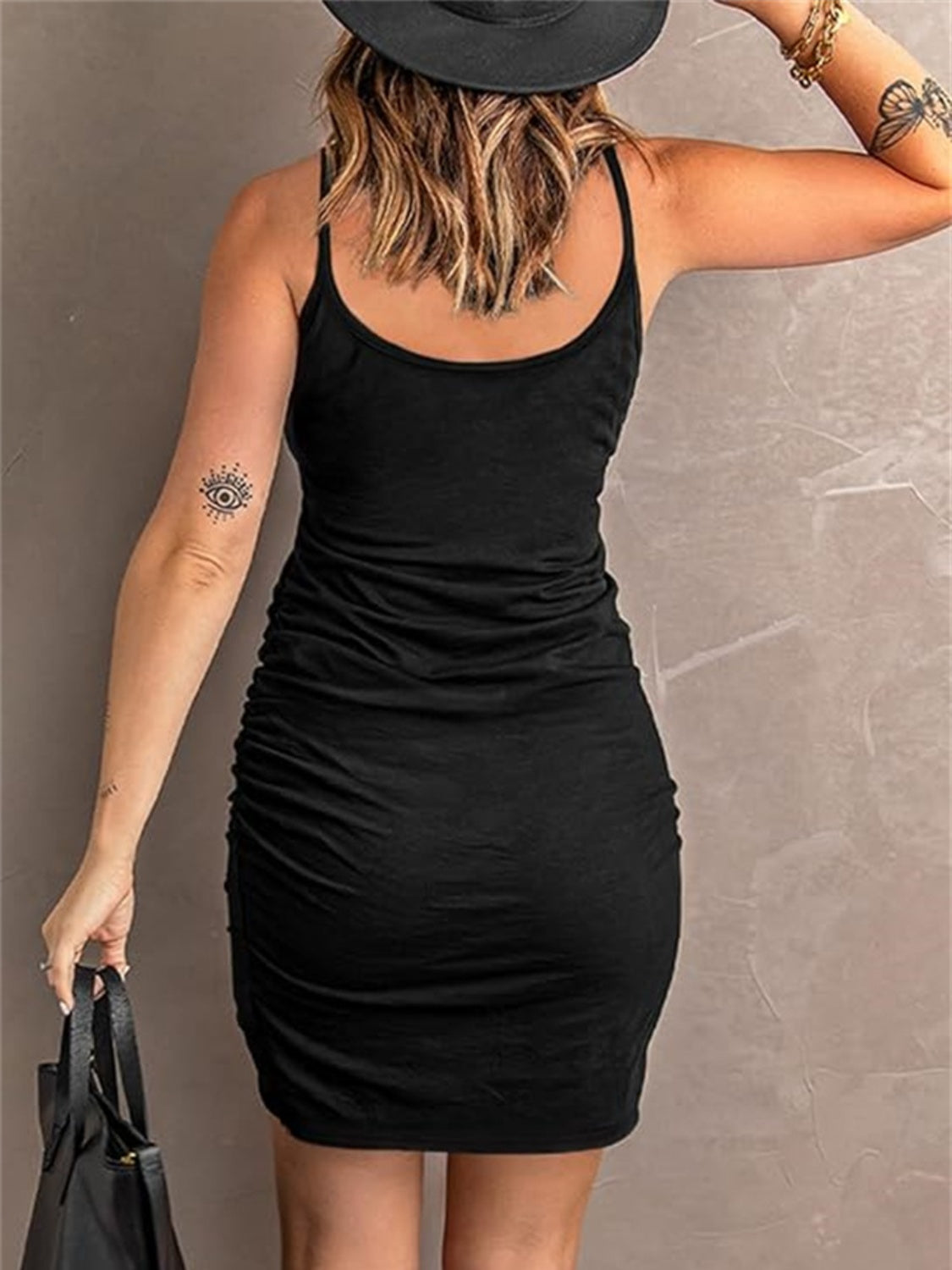 Ruched Scoop Neck Mini Cami Dress - Celeste    